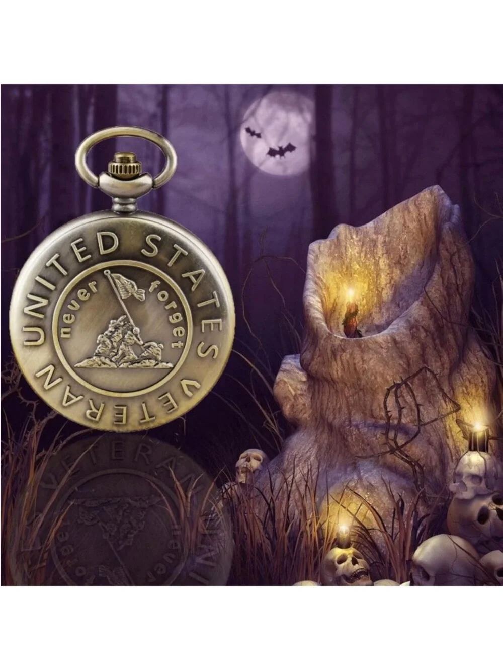 Mens Gold Analog Quartz Military Shape Pendant Necklace Round Case Pocket Watch